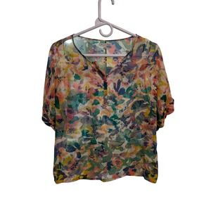Broadway & Broome Floral Silk Blouse Lightweight Sheer‎ Top XS